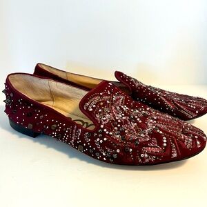 Women’s Sam Edelman Embellished and Embroidered Dark Red Loafers Size 8.5